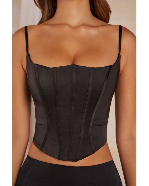 Oh Polly Black Lace Up Back Satin Corset