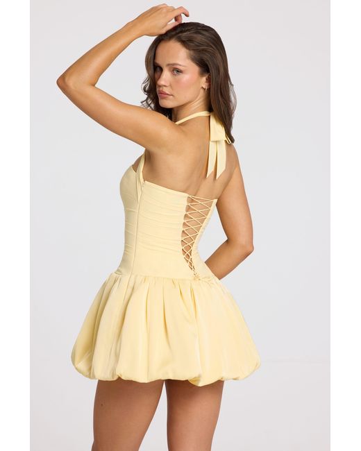 Oh Polly Yellow Halterneck Lace-Up Bubble Hem Corset Micro Mini Dress