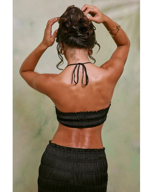Oh Polly Black Shirred Halter Neck Crop Top