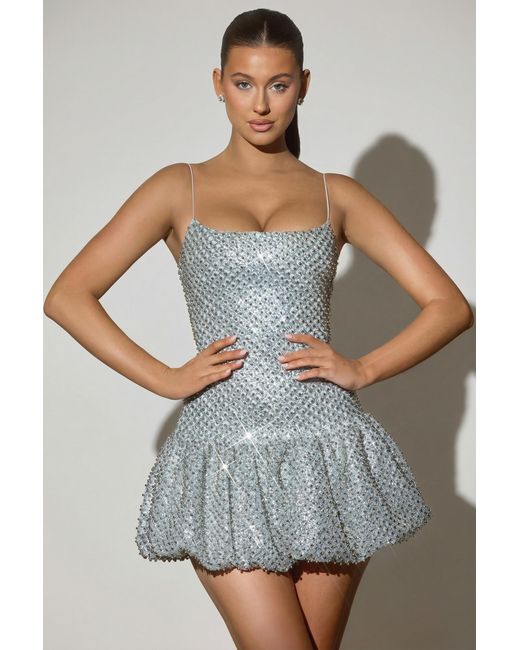 Oh Polly Metallic Embellished Bubble Hem Mini Dress