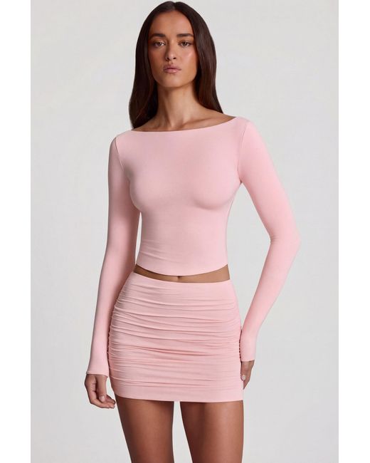 Oh Polly Pink Modal Ruched Mid-Rise Mini Skirt