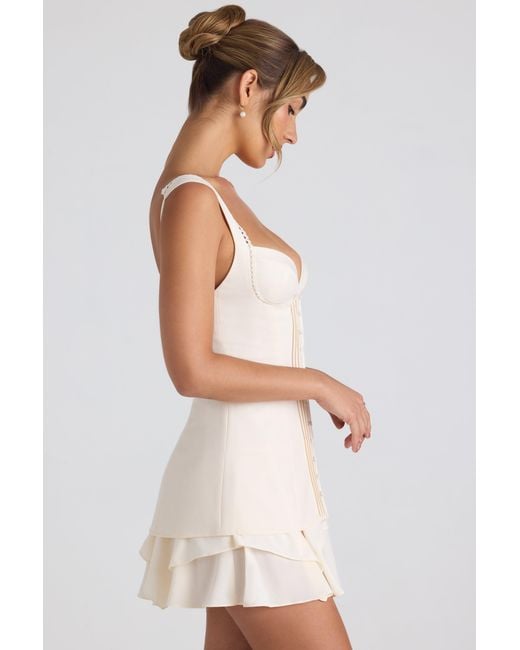 Oh Polly White Ruffle-Trim Button-Detail Corset Mini Dress
