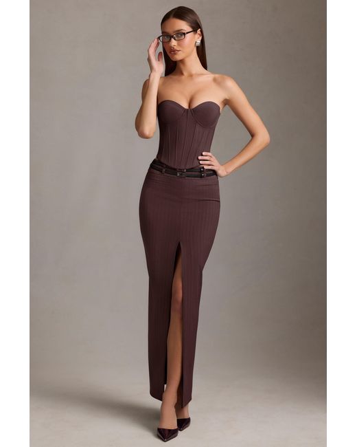 Oh Polly Brown Pinstripe Lace-Up Corset Top