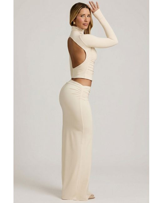 Oh Polly White Modal Asymmetric-Waist Maxi Skirt