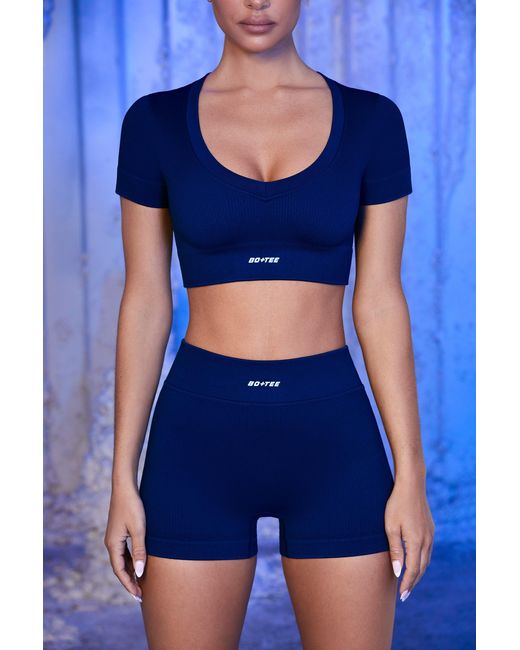 BO+TEE Blue Ribbed Mini Shorts