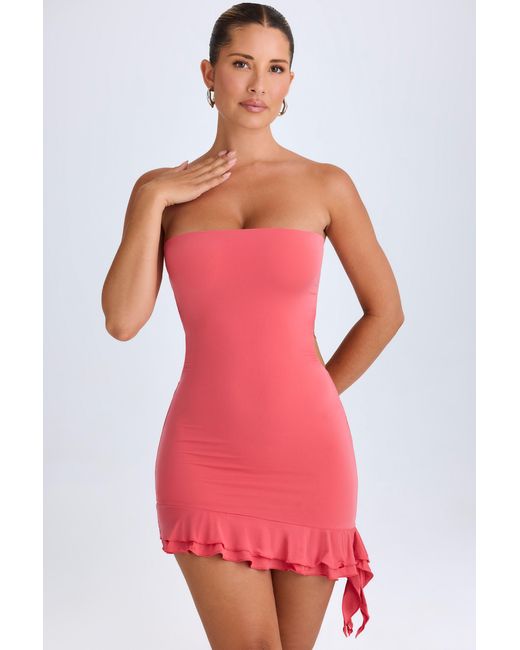 Oh Polly Pink Ruffle-Trim Cut-Out Bandeau Mini Dress
