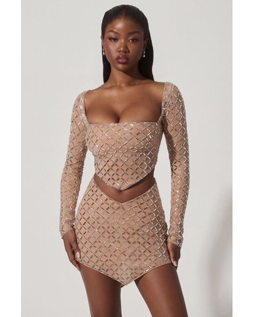 Oh Polly Natural Embellished Asymmetric Mid-Rise Mini Skirt