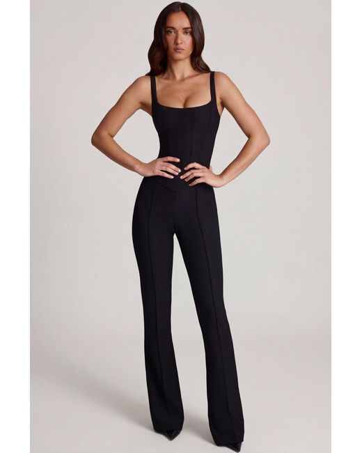 Oh Polly Black Scoop-Neck Corset Flared Leg Jumpsuit