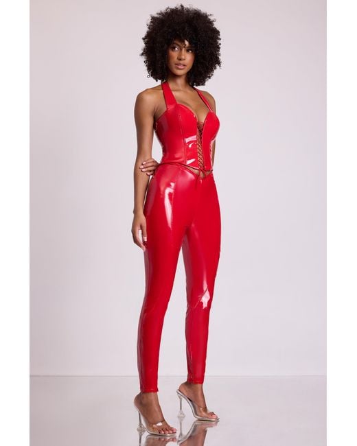 Oh Polly Red Vinyl High V-Waist Leggings