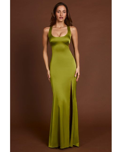 Oh Polly Green Scoop-Neck Lace-Up Back Maxi Dress