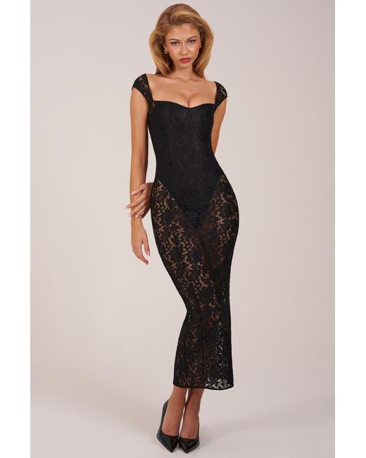 Oh Polly Black Sweetheart-Neck Maxi Dress