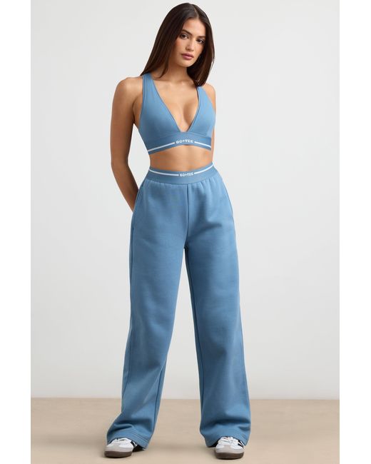 BO+TEE Blue Stretch Cotton Jersey Plunge-Neck Crop Top
