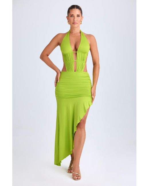 Oh Polly Green Asymmetric Cut-Out Halterneck Midaxi Dress