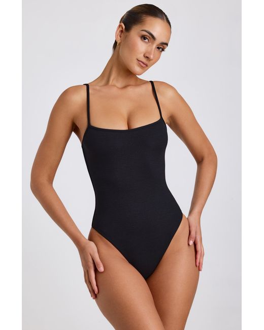 Oh Polly Black Ribbed Modal Square Neck Bodysuit
