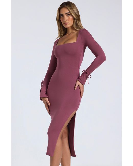 Oh Polly Purple Modal Square-Neck Midaxi Dress