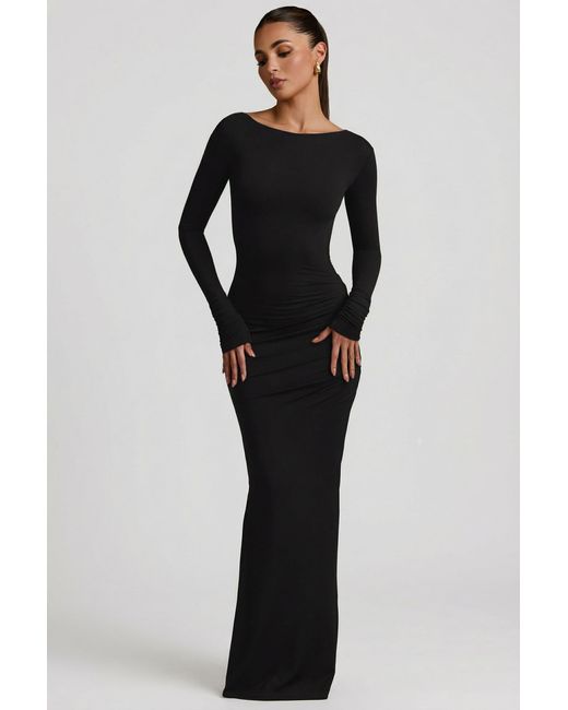 Oh Polly Black Modal Ruched Backless Maxi Dress