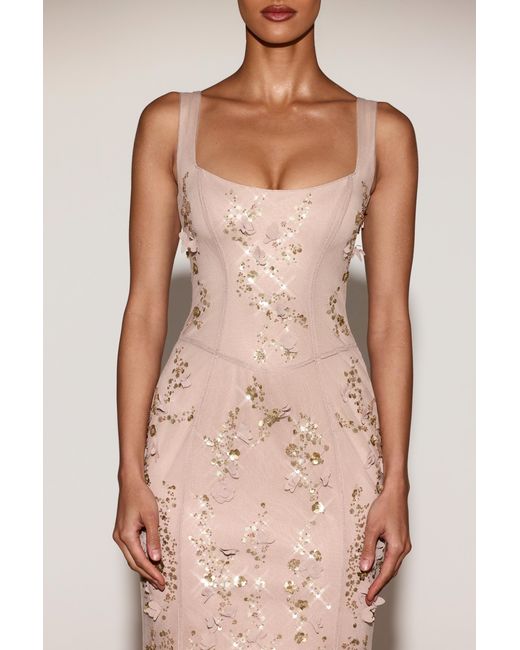 Oh Polly Metallic Embellished Appliqué Soft-Scoop Corset Gown