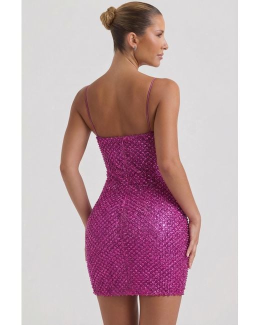 Oh Polly Pink Embellished Sweetheart-Neck Mini Dress