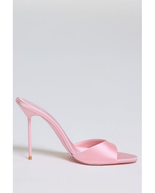 Oh Polly Pink Satin Heeled Mule Sandal