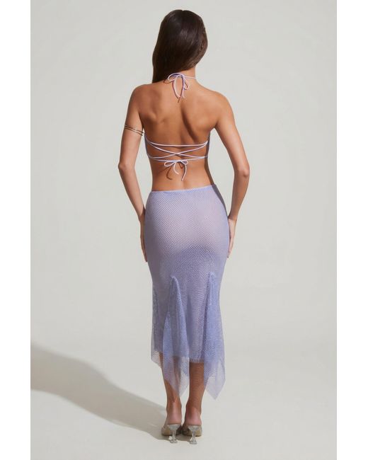 Oh Polly Blue Embellished Open Back Crop Top