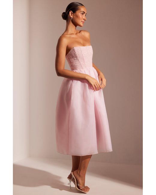 Oh Polly Pink Embellished Corset Tulle Skirt Midi Dress