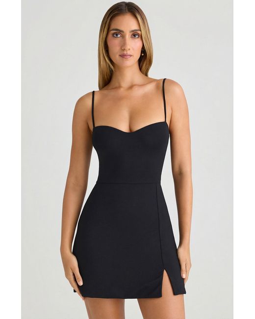 Oh Polly Black Modal Sweetheart-Neck A-Line Mini Dress