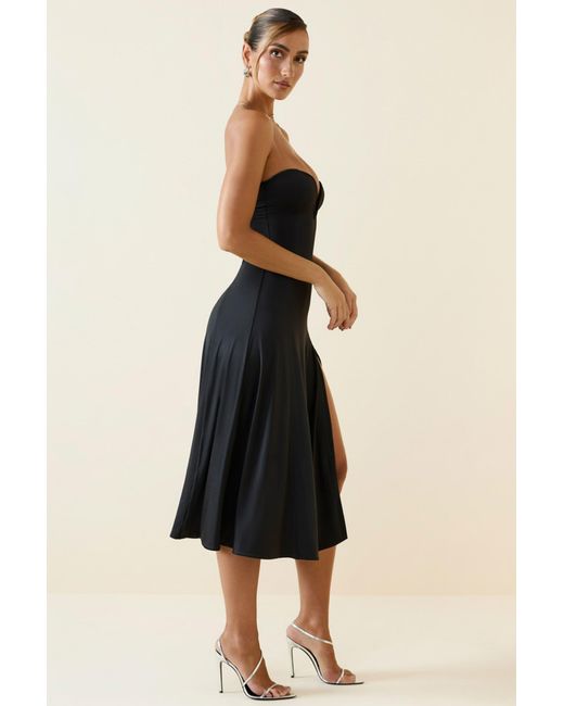 Oh Polly Black Slinky Jersey Strapless A-Line Midaxi Dress