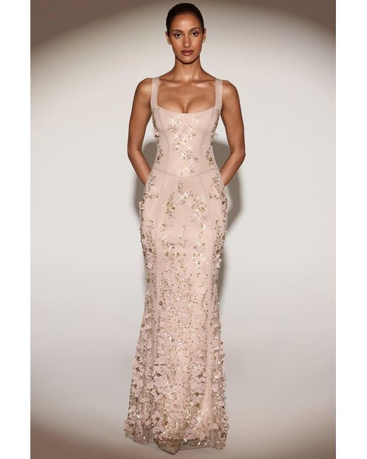 Oh Polly Metallic Embellished Appliqué Soft-Scoop Corset Gown