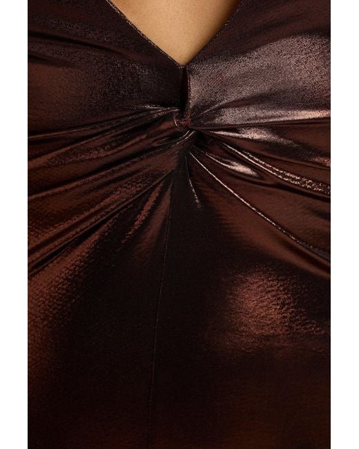 Oh Polly Brown Long Sleeve Metallic Jersey Evening Gown