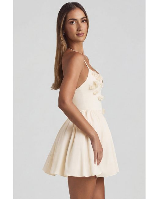 Oh Polly White Halterneck Floral-Appliqué Corset Mini Dress