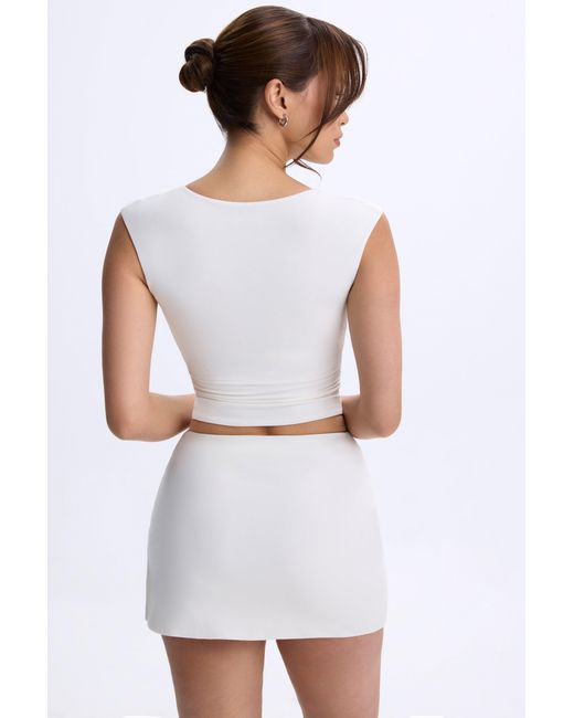 Oh Polly White Modal Ruched Cap-Sleeve Top