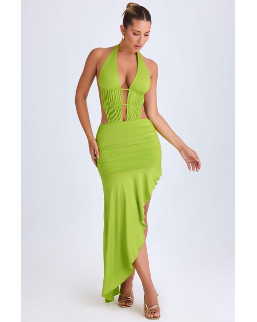 Oh Polly Green Asymmetric Cut-Out Halterneck Midaxi Dress