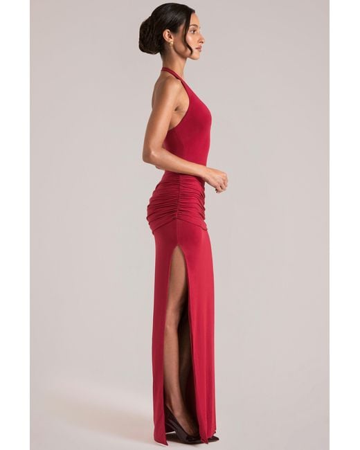 Oh Polly Red Deep Plunge Halterneck Maxi Dress