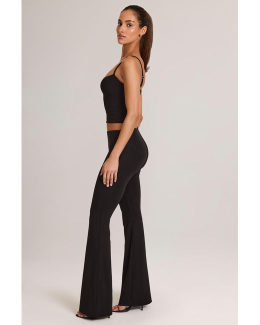 Oh Polly Black Modal Mid-Rise Flared Trousers