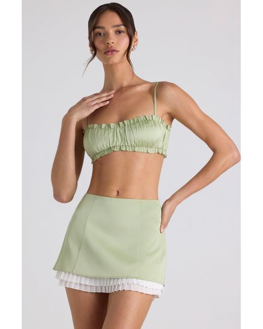 Oh Polly Green Ruffle-Trim Smocked Crop Top