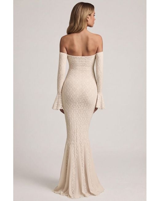 Oh Polly White Off-Shoulder Ruffle Lace Maxi Dress