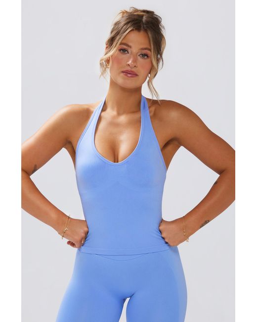 BO+TEE Blue Define Luxe Halterneck Tank Top