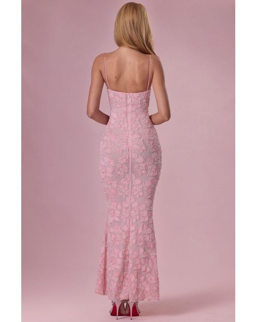 Oh Polly Pink Embellished Square Neck Maxi Dress