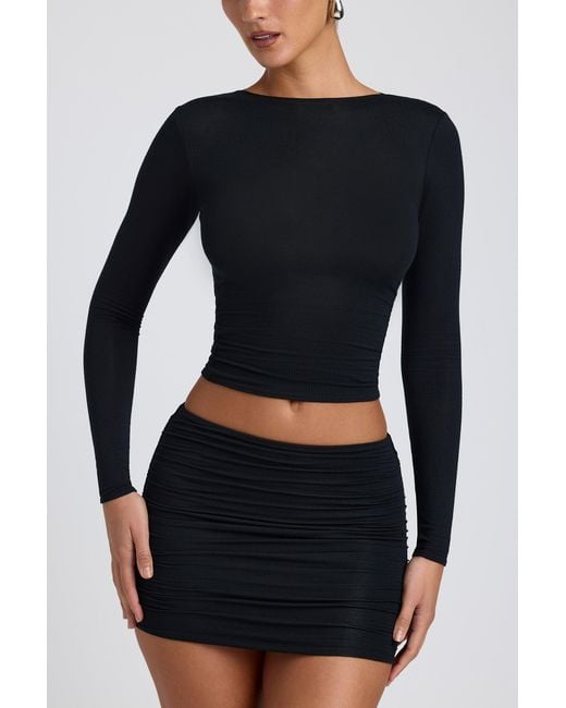 Oh Polly Black Modal Ruched Long-Sleeve Top
