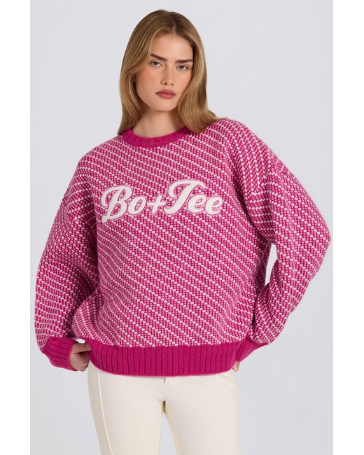 BO+TEE Pink Knit Logo Oversized Jumper