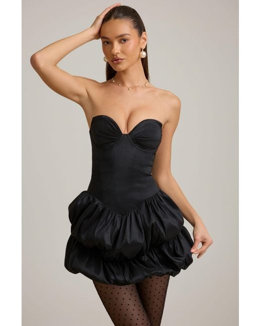 Oh Polly Black Satin Bubble Hem Corset Mini Dress
