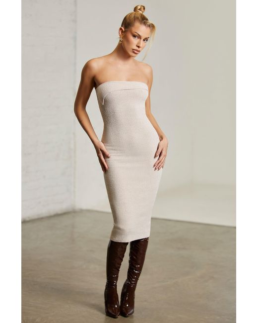 Oh Polly Natural Overlap Bandeau Midi Dress