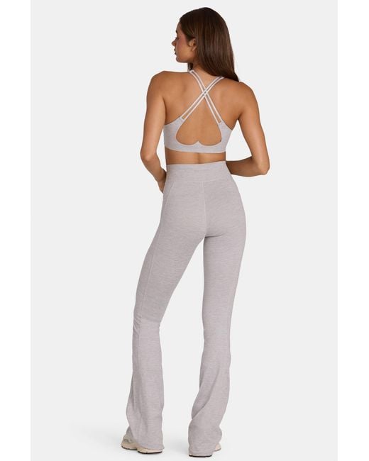 BO+TEE Gray Soft Active V-Waist Flared Leggings