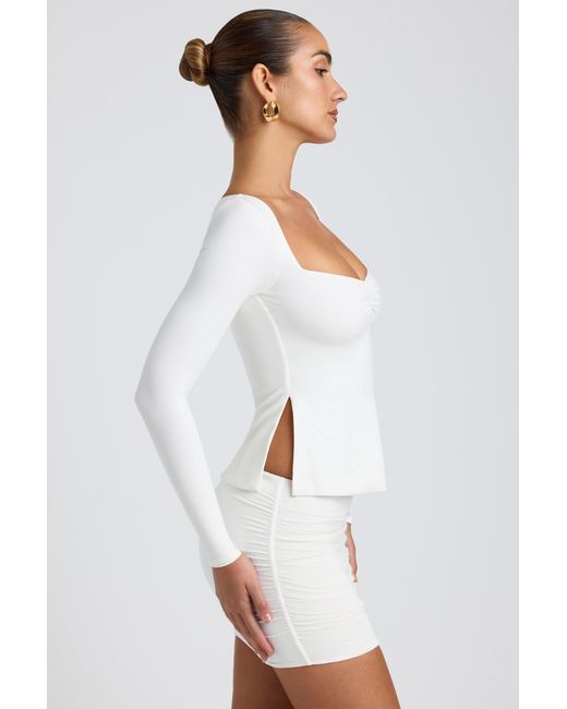 Oh Polly White Modal Sweetheart-Neck Top