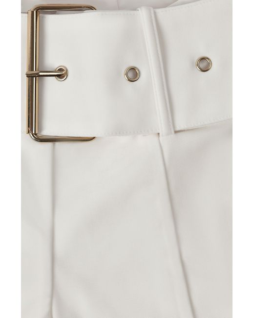 Oh Polly White Metallic Belted Mid-Rise Flared Trousers
