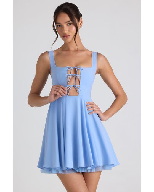 Oh Polly Blue Tie-Detail A-Line Micro Mini Dress