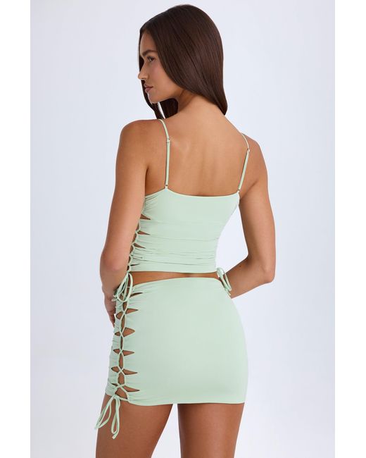 Oh Polly Green Ruched Cut-Out Mini Skirt