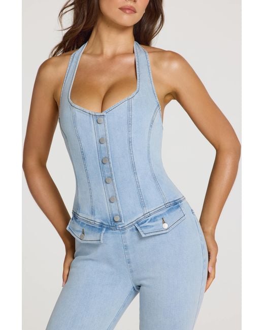 Oh Polly Blue Denim Capri Jumpsuit
