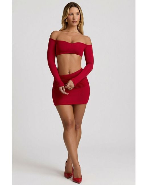 Oh Polly Red Modal Contrast-Trim Crop Top