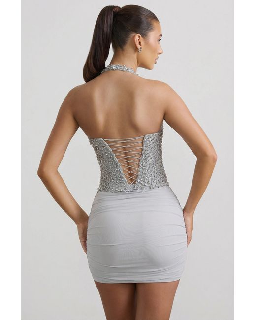 Oh Polly Metallic Ruched Mid-Rise Mini Skirt